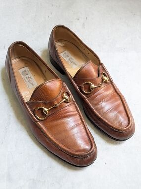 Gucci Brown Leather Horsebit Loafers - Men 9 S Narrow Slip Ons Vintage Italy